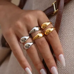 Wholesale Summer Ladies' 18K Gold Plated Stainless Steel Geometric Hollow Out Open Ring Adjustable Rings Casual Wear All Seasons