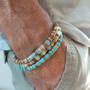 Wholesale Cross-border simple turquoise wooden bead bracelet men's fashion all-match high-grade beaded coconut shell bracelet men's jewelry