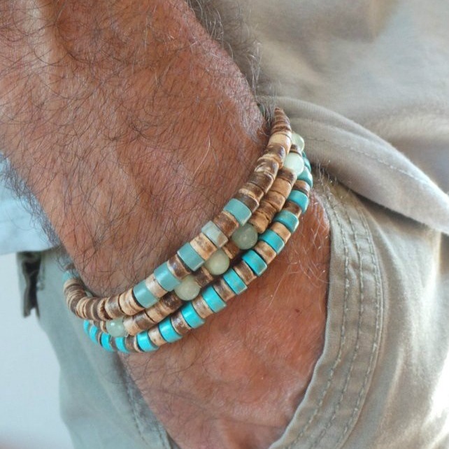 Wholesale Cross-border simple turquoise wooden bead bracelet men's fashion all-match high-grade beaded nut shell bracelet men's jewelry