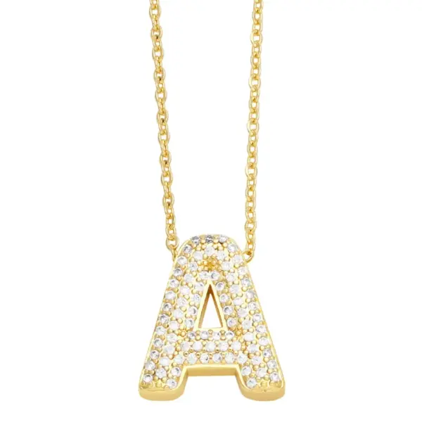 Wholesale Copper Gold Plated Simple Style Letter Inlay Zircon Pendant Necklace