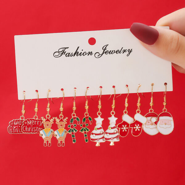 oly-808629d6bc5b0ca0e817140bfbc2d754 Wholesale Christmas Oil Drop Earrings 5 Pairs Set Snowflake Bell Cartoon Earrings Electroplated Alloy Earrings