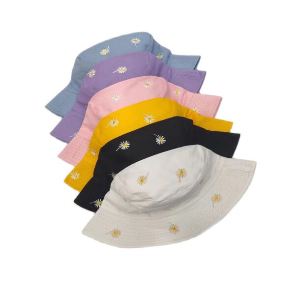 Wholesale Japanese and Korean New Daisy Embroidered Fisherman Hat Women's Autum Outdoor Sun Protection Hat Couple Sunshade Double-Sided Basin Hat