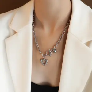 Steel Peach Heart OT Necklace 49cm