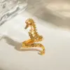 Wholesale 304 Stainless Steel Hippocampus PVD Coated 18K Real Gold Plated Real Gold Plated Vacation Marine Style Waterproof Non Tarnish Gold Rings