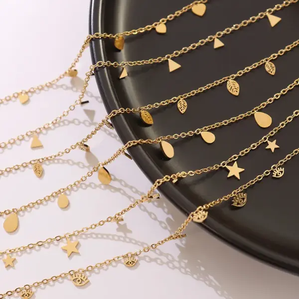 Wholesale PVD Coated Real Gold Plated 18K Gold Geometric 304 Stainless Steel Fashion Waterproof Non Tarnish 304 Stainless Steel Necklace