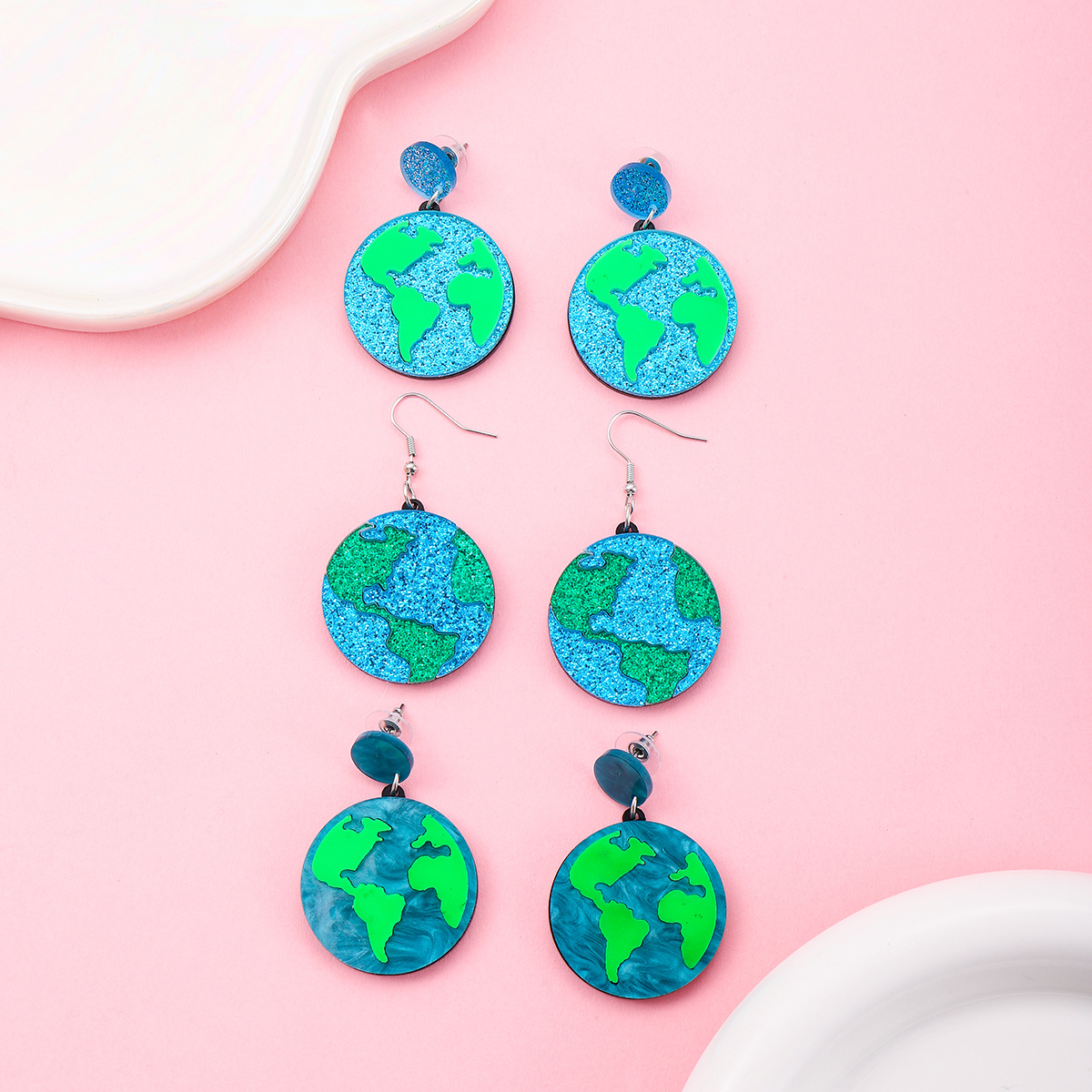 Wholesale Europe and the United States cross-border earth environmental protection glitter acrylic round ladies earrings retro geometric earrings jewe
