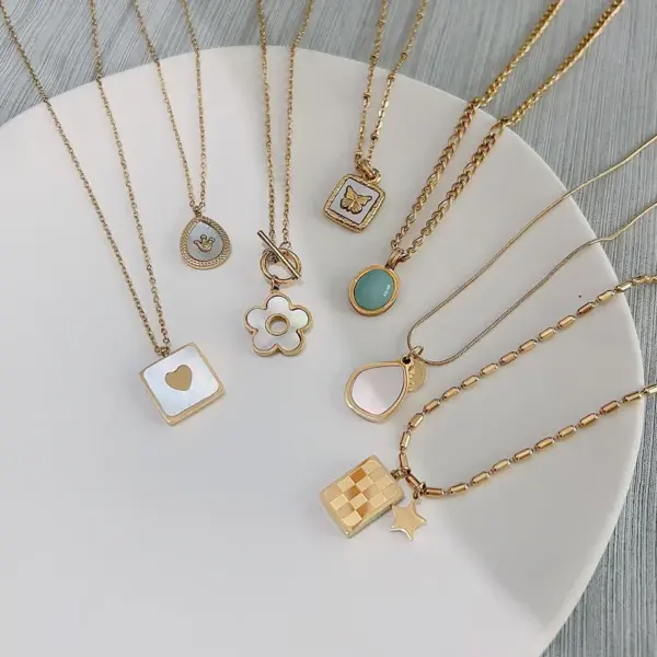 Fashion Square Water Droplets Flower Stainless Steel Titanium Steel Plating Inlay Shell Pendant Necklace 1 Piece