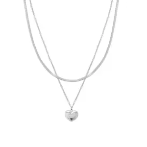 K449 Double Layers Loving Heart Steel Color (Whole Titanium Steel)