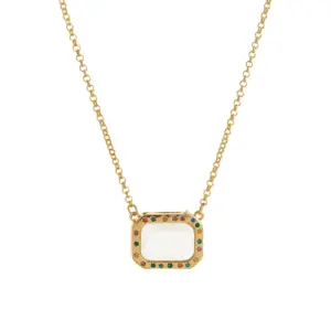Rectangular Colored Diamond Glass Photo Box Necklace