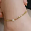 Classic Style Solid Color Chains Print Stainless Steel Inlay Zircon Women's Anklet