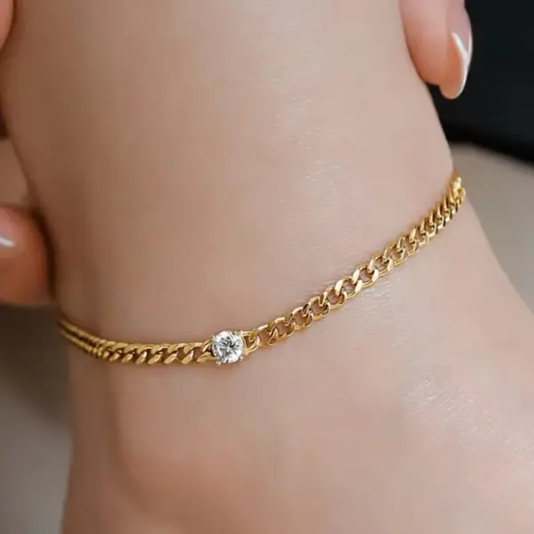 Classic Style Solid Color Chains Print Stainless Steel Inlay Zircon Women's Anklet