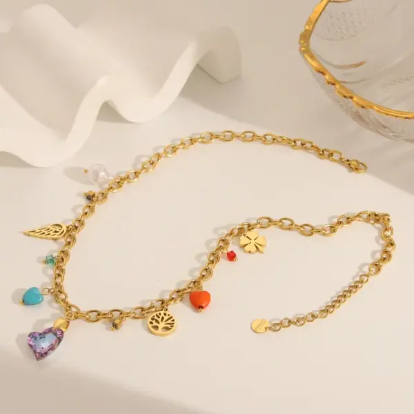 Wholesale Jewelry Exaggerated IG Style Planet Moon Heart Shape 304 Stainless Steel 18K Gold Plated Pendant Necklace Cable Chain