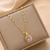 Real Gold Plated Square 304 Stainless Steel Fashion Waterproof Non Tarnish Pendant Necklace