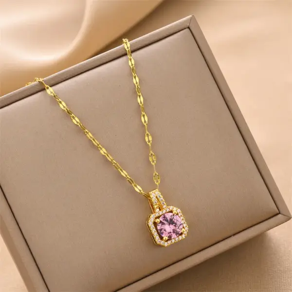 Real Gold Plated Square 304 Stainless Steel Fashion Waterproof Non Tarnish Pendant Necklace