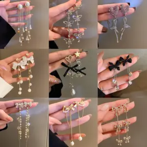 Wholesale Retro Geometric Star Bow Knot Copper Inlay Zircon Drop Earrings 1 Pair