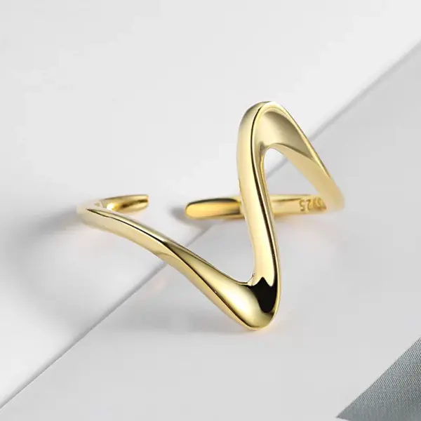 PVD Coated Real Gold Plated 18K Gold Waves 304 Stainless Steel Hip-Hop Modern Style Waterproof Non Tarnish Open Rings