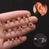 304 Stainless Steel 316L Stainless Steel Copper Ear Cartilage Rings & Studs Flower Waterproof Non Tarnish Surgical Steel 18K Real Gold Plated Ear Cartilage Rings & Studs