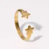 Wholesale PVD Coated Real Gold Plated 18K Gold Star 304 Stainless Steel Simple Style Waterproof Non Tarnish Open Rings