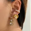 Wholesale 1 Pair IG Style Simple Style Geometric Water Droplets Plating Inlay Titanium Steel Pearl Zircon 18K Gold Plated Drop Earrings Ear Cuffs Ear Studs