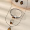 Wholesale Cross-border European and American fashion national style four-piece natural stone tiger eye stone necklace earrings ring bracelet jewelry suit