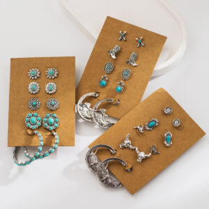oly-80b69a88c3ed9279a5f01d7836b782f9 Wholesale Cross-Border Fashion New Turquoise Earrings Set Women's Flower Shoes Boots Arrow Bull Head Pony Accessories Earrings Set