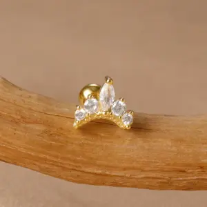 E1360-4-Gold/1.3*1.1cm-White diamond-1pc