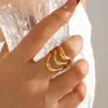 Wholesale Ion Plating (IP) 18K Gold Plated Lines 304 Stainless Steel Casual Hip-Hop Rock Waterproof Non Tarnish Open Rings