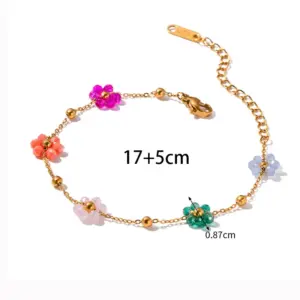 【XKB0153】Colorful Bead Flower Bracelet / Gold