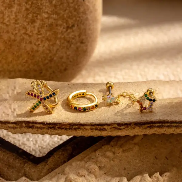 Wholesale 1 Piece French Style Simple Style Korean Style Pentagram Starfish Chain Inlay Copper Zircon Ear Cuffs Ear Studs