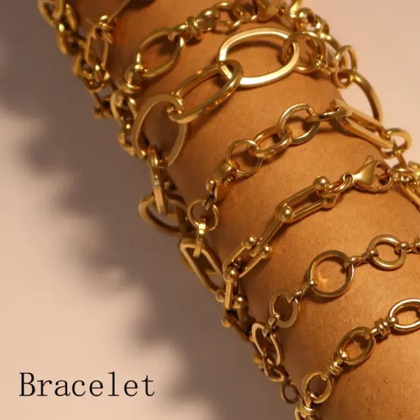 Wholesale Real Gold Plated Geometric Solid Color 304 Stainless Steel Retro Simple Style Waterproof Non Tarnish 304 Stainless Steel Bracelets