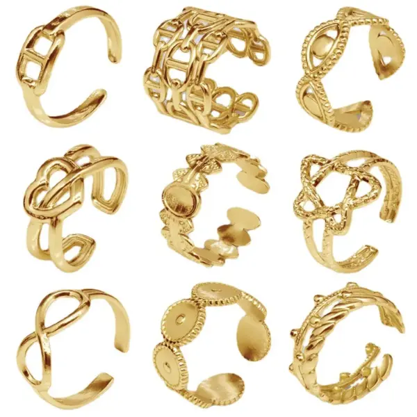 Wholesale Retro Geometric Eye Solid Color Titanium Steel Plating Rings 1 Piece