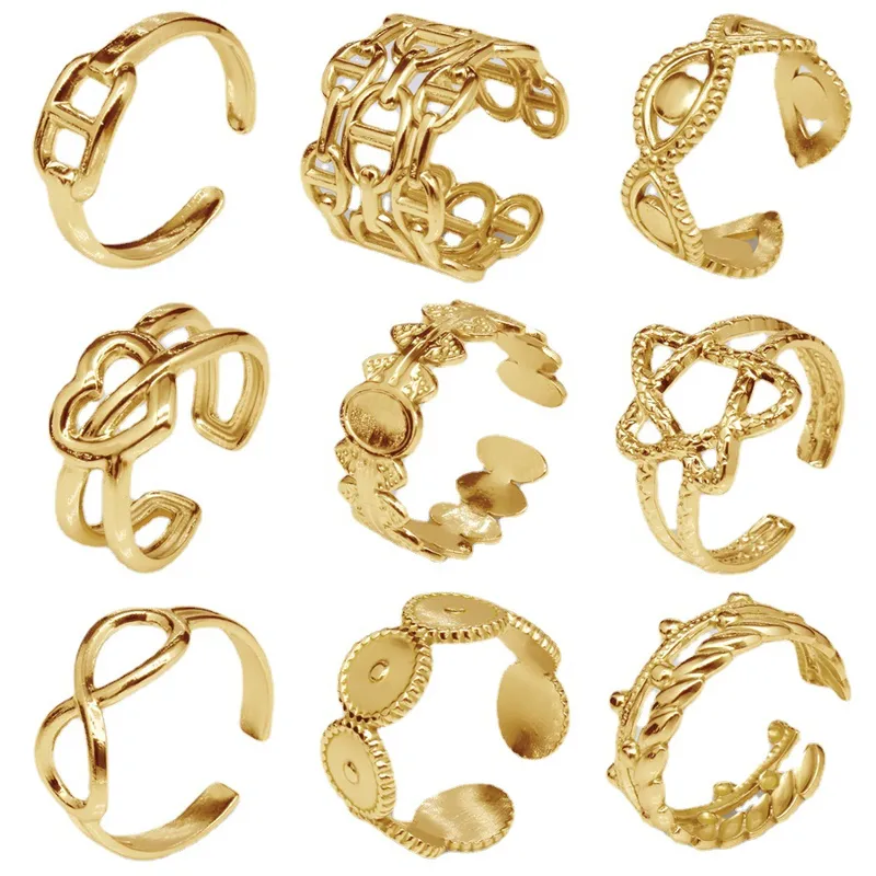 Wholesale Retro Geometric Eye Solid Color Titanium Steel Plating Rings 1 Piece