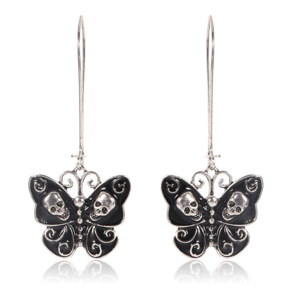 Wholesale Black skull butterfly long earrings Retro Gothic earrings