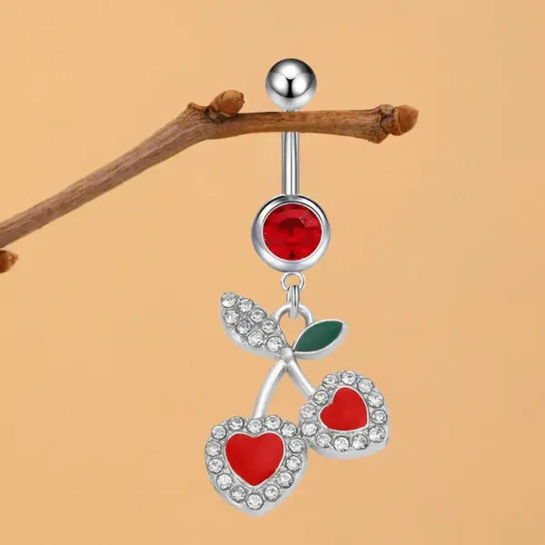 Wholesale Big Red Cherry Belly Button Ring Fruit Piercing Jewelry Belly Hoop Belly Buckle Women's Fashion Accessory For Party And Festival
