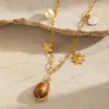 Wholesale Ion Plating (IP) 18K Gold Plated Scallop Conch Shell 304 Stainless Steel Casual Beach Spring Ring Trigger Clasp Closure Multi Charms Necklace