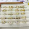 Wholesale Jewelry Vacation Modern Style Heart Shape Flower Bow Knot Copper Acrylic Pearl Zircon 18K Gold Plated Polishing Inlay Rings
