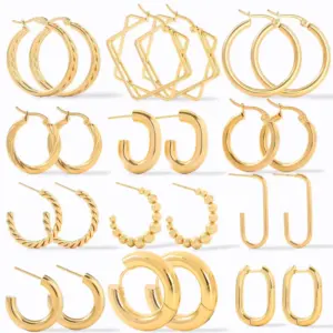 Wholesale PVD Coated 18K Gold Real Gold Plated Geometric 201 Stainless Steel Fashion Waterproof Non Tarnish Earrings