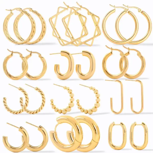 Wholesale PVD Coated 18K Gold Real Gold Plated Geometric 201 Stainless Steel Fashion Waterproof Non Tarnish Earrings