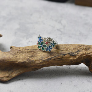Wholesale Vintage enamel colorful flower open adjustable ring