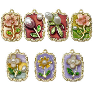 Mix 7 rectangular flowers - 1 each of 7 styles - 28.5g - sn1112 / Monet garden oil painting style three-dimensional pendant