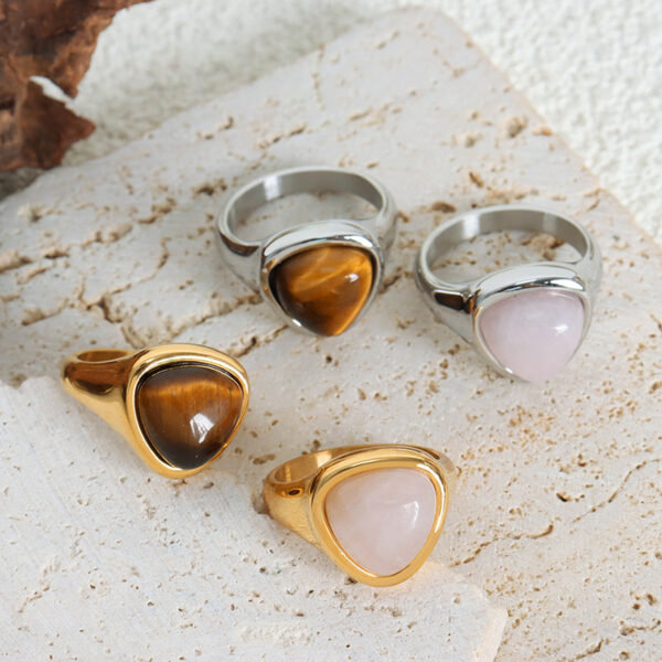 Wholesale Europe and the United States cross-border hot sale natural powder stone natural tiger eye stone vintage light luxury elegant couple pair ring titanium steel ring