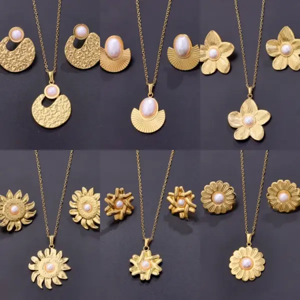 Wholesale 304 Stainless Steel Circle Round Oval Rack Plated Long-Lasting Plated PVD Coated Artificial Pearls 18K Gold Plated K Gold Plated Casual Elegant Cute Cable Chain Gold Jewelry Set