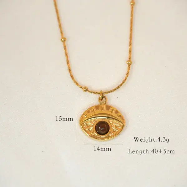 Wholesale 304 Stainless Steel Natural Stone Titanium Steel 14K Gold Plated Retro Ethnic Style Classic Style Plating Geometric Round Eye Rings Necklace