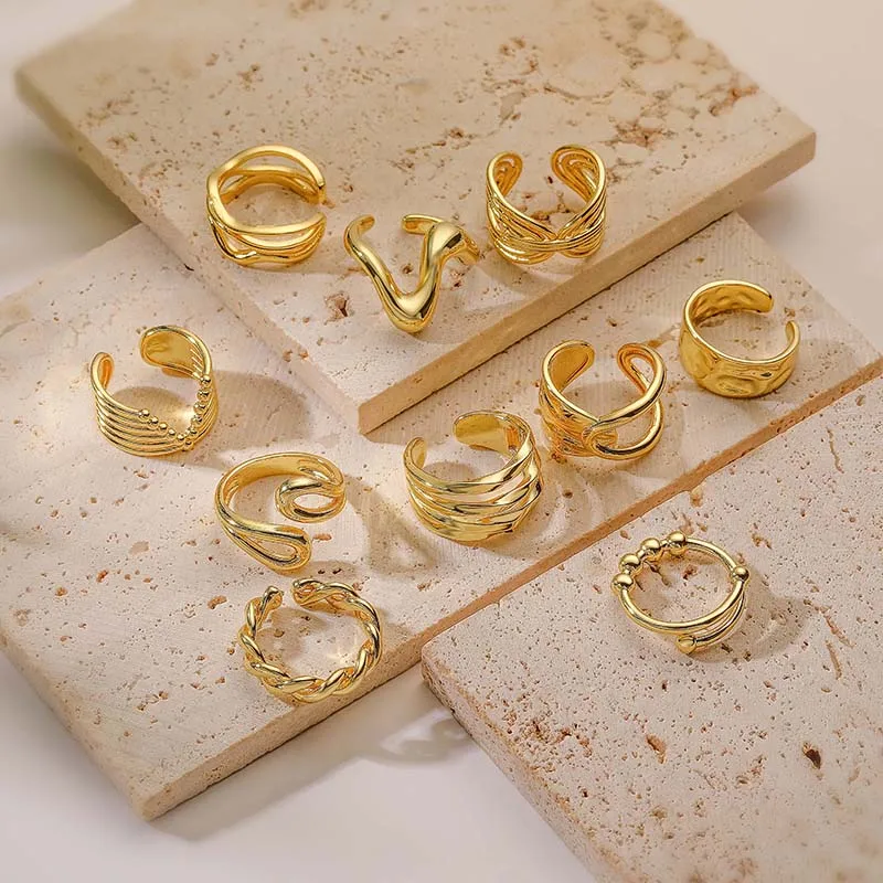 Wholesale Ig Style Classic Style Geometric Copper Plating 18k Gold Plated Open Rings