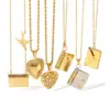 Wholesale 304 Stainless Steel Book Envelope Heart Shape PVD Coated Rhinestones 18K Gold Plated 18K Real Gold Plated Real Gold Plated IG Style Simple Style Artistic Waterproof Non Tarnish Plating Hollow Out Cable Chain Gold Silver Pendant Necklace