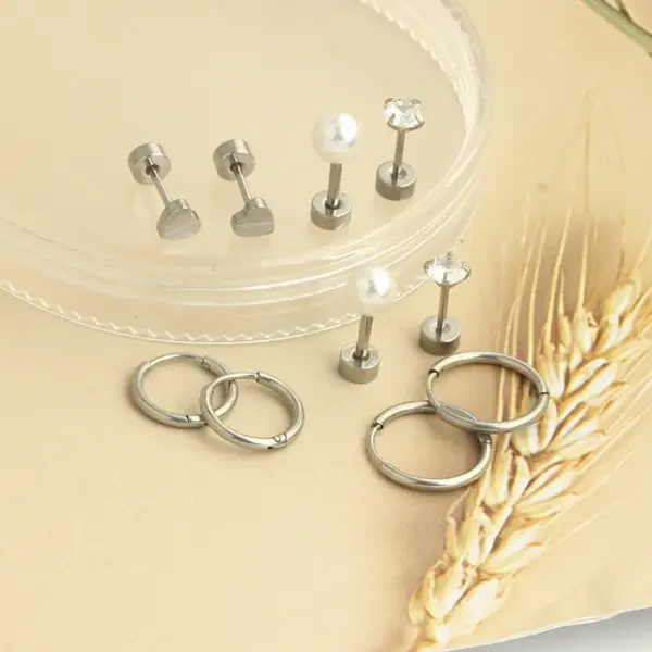 Wholesale 1 Set 316L Stainless Steel Ear Cartilage Rings & Studs Heart Shape Waterproof Non Tarnish Surgical Steel Ear Cartilage Rings & Studs