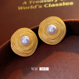 Silver Needle winding circle pearl earrings