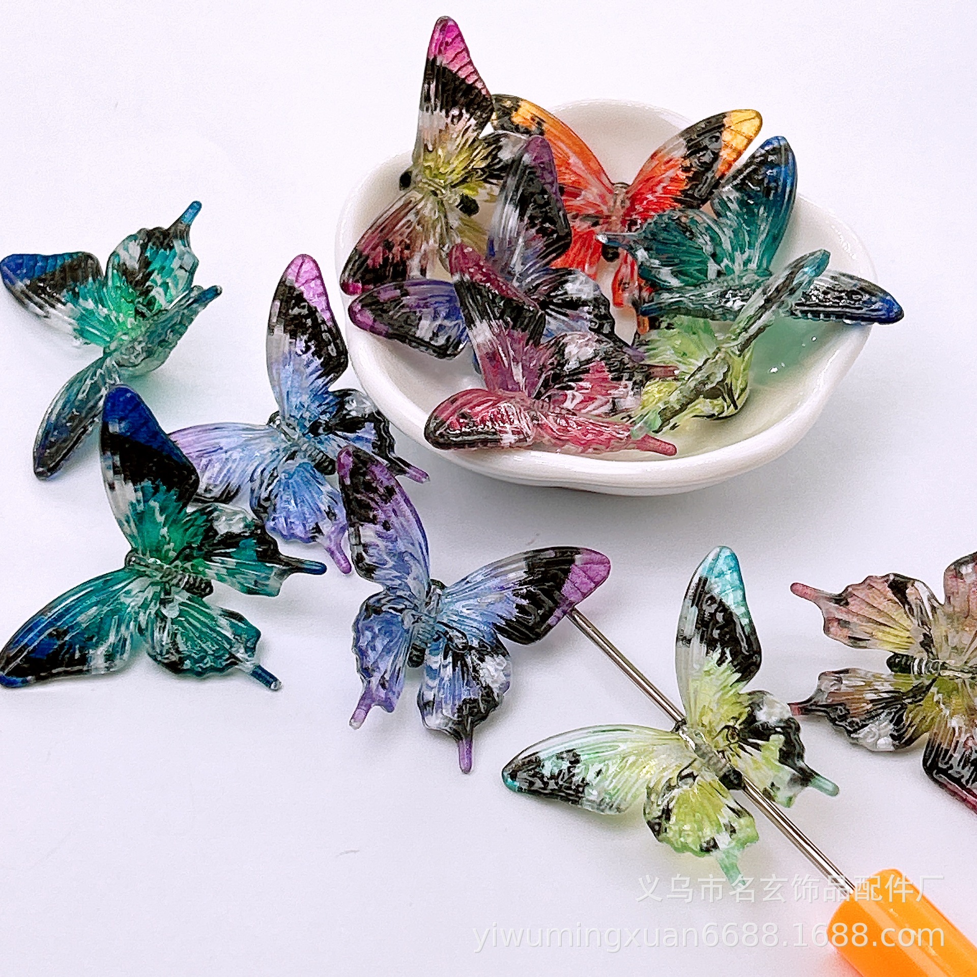 Wholesale 3. Printed Simulation Butterfly Vertical Hole Loose Beads