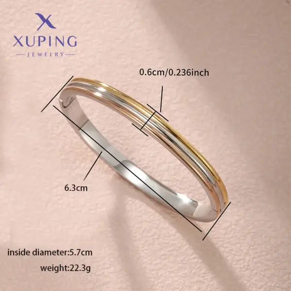 Wholesale Elegant XUPING Simple Style Color Block 304 Stainless Steel 18K Gold Plated Raw Steel Bangle In Bulk