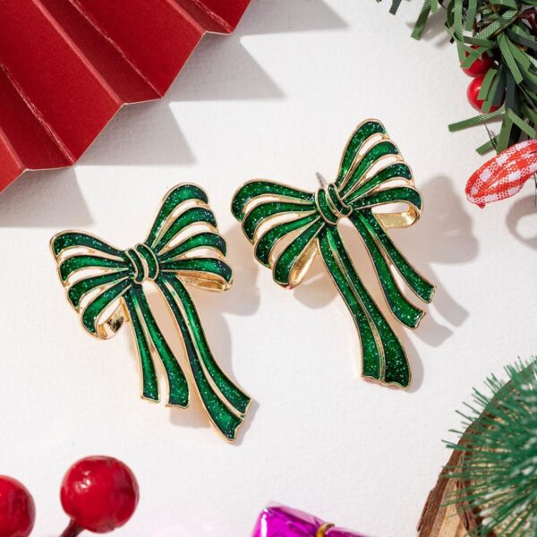 Wholesale Bow Red and Green Christmas Earrings
